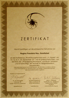 Regina F. Rau - Rückführungs-Zertifikat 2007